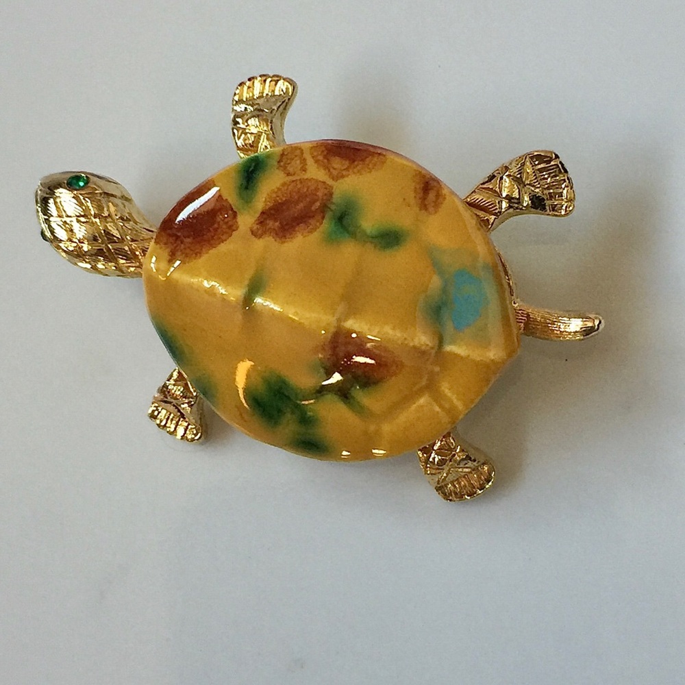Vintage JJ Rose Painted Enamel Turtle
